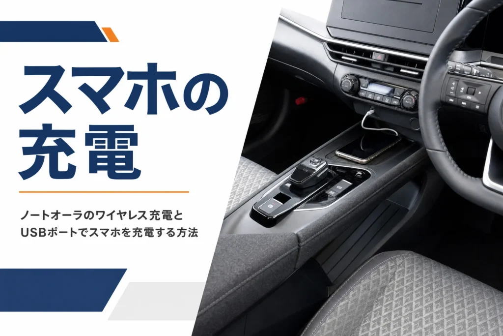 ノートオーラのワイヤレス充電とUSBポートを解説する記事のアイキャッチ