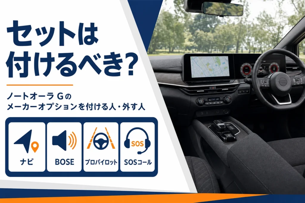ノートオーラ Gのメーカーオプションのセット内容を示したアイキャッチ