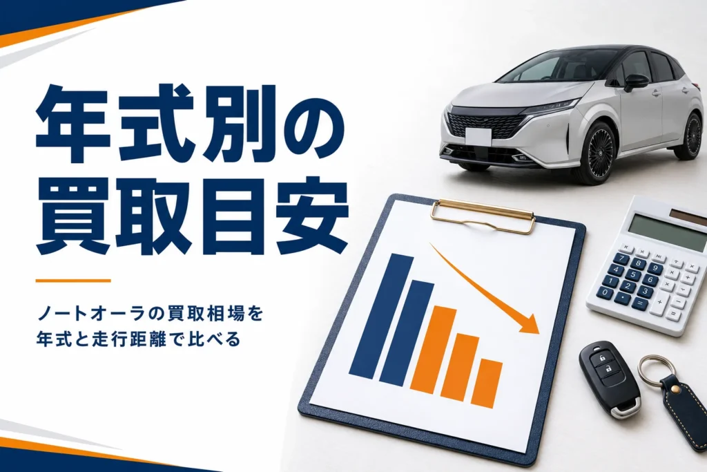 ノートオーラの買取相場を年式と走行距離で比べた記事のアイキャッチ