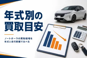 ノートオーラの買取相場を年式と走行距離で比べた記事のアイキャッチ