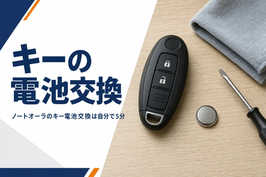 ノートオーラのインテリジェントキーの電池交換を解説する記事のアイキャッチ