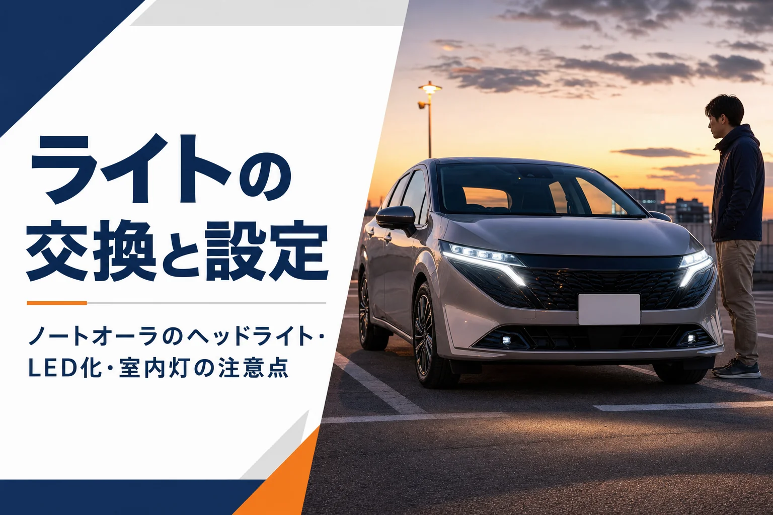 ノートオーラのライトの交換と設定を解説する記事のアイキャッチ