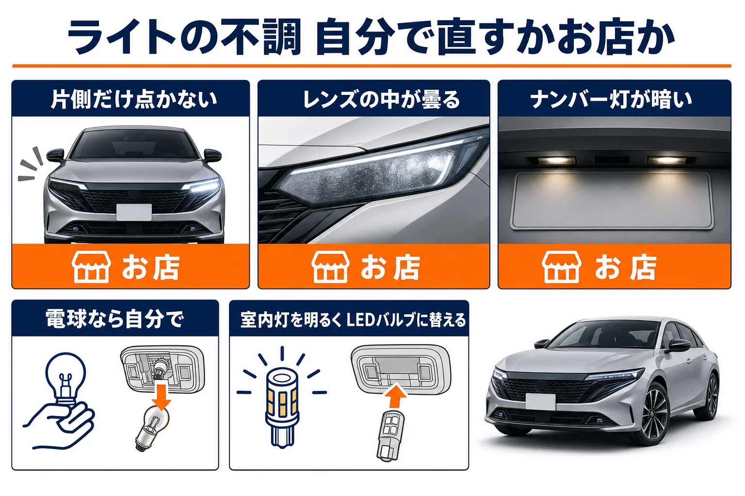 ノートオーラのライトの不調を自分で直すかお店に頼むかの判断の図解