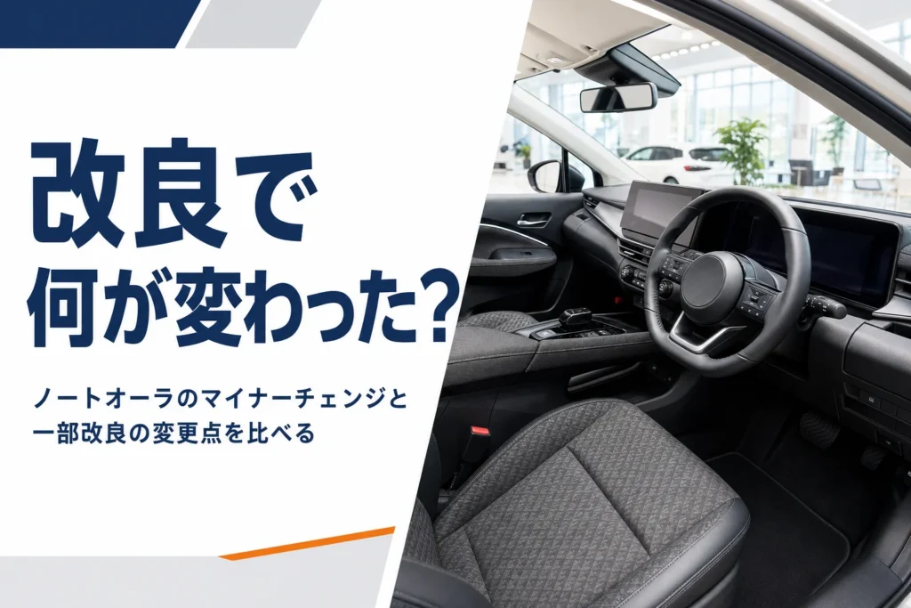 ノートオーラのマイナーチェンジと一部改良の変更点を解説する記事のアイキャッチ