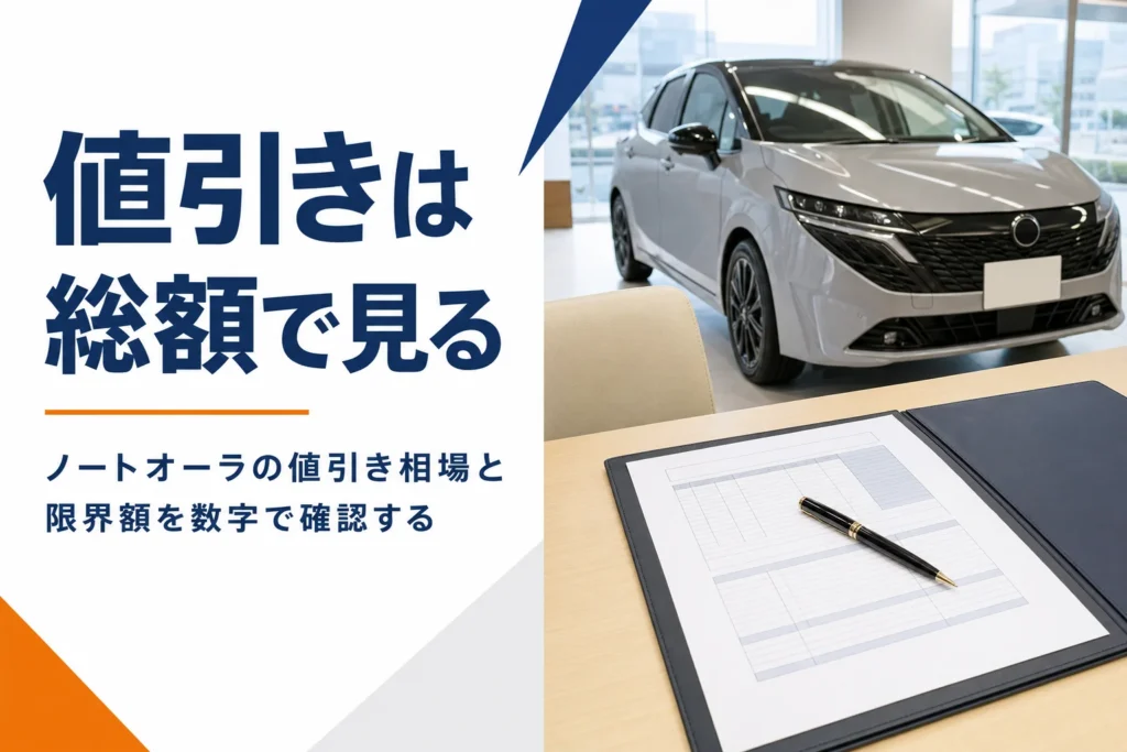 ノートオーラの値引き相場と交渉の順番を解説する記事のアイキャッチ
