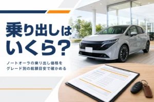 ノートオーラの乗り出し価格をグレード別に解説する記事のアイキャッチ