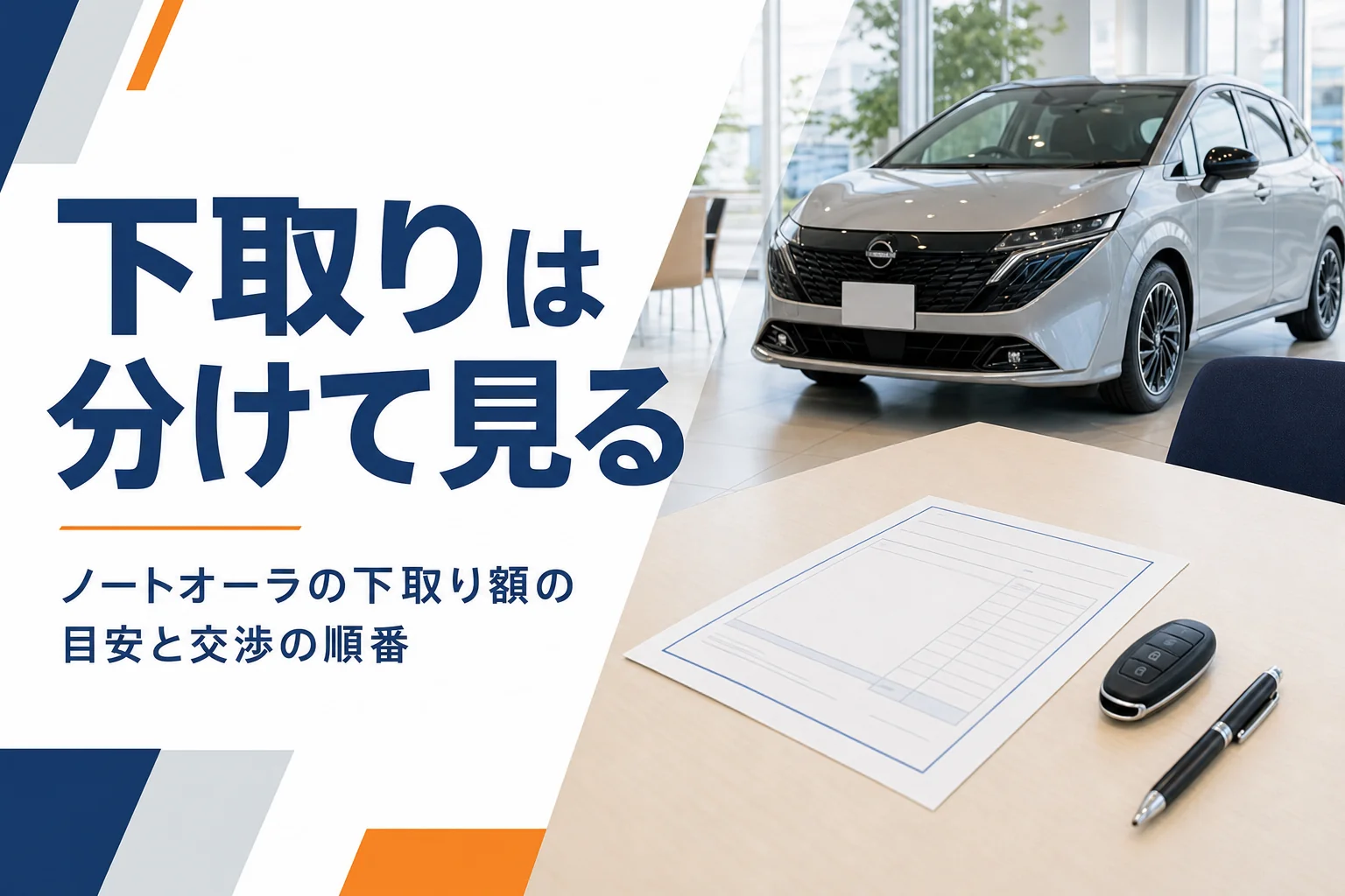 ノートオーラの下取り額の目安と交渉の順番を解説する記事のアイキャッチ