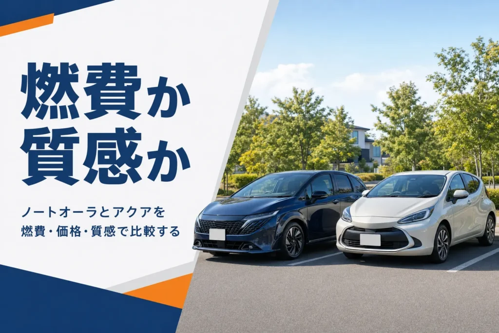 ノートオーラとアクアを燃費・価格・質感で比べる記事のアイキャッチ