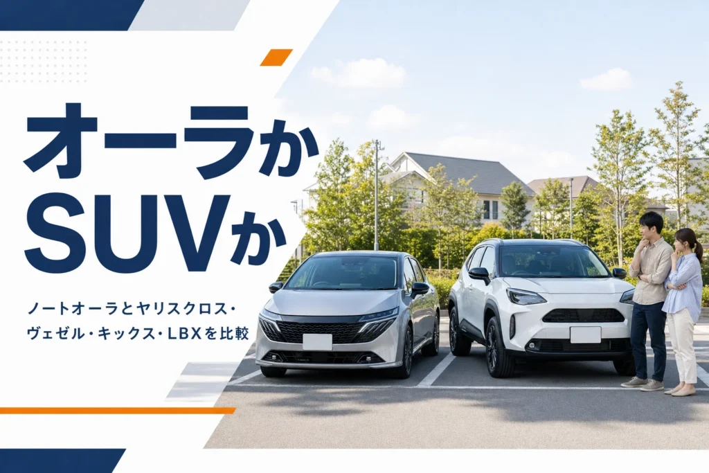 ノートオーラとコンパクトSUVの違いを比べる記事のアイキャッチ